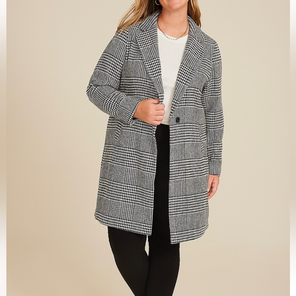 Maurice’s Houndstooth Dress Coat Mid Length Winter Outerwear Easy Care Plus XXL